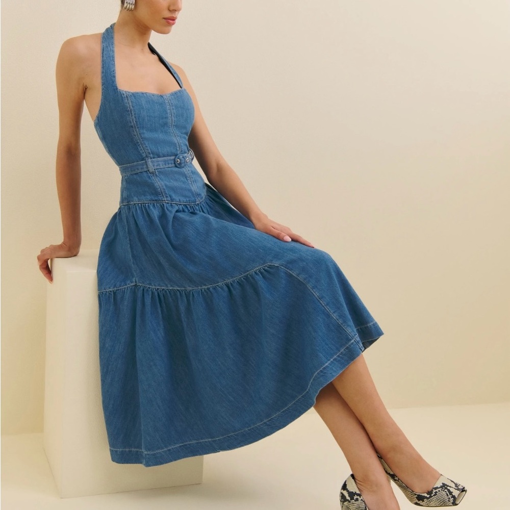 Reformation Blue Denim Halter Dress